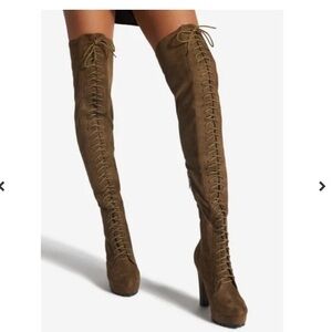 Over the Knee Lace-Up Platform Boots Chunky Heel Faux Suede Size 9 NWT